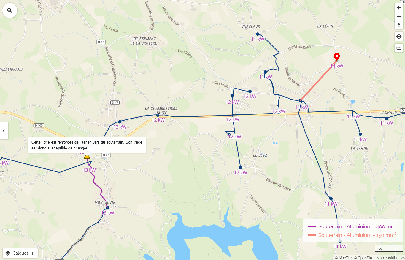 Les capacités d'accueil résiduelles sont affichées sur la carte, ainsi que le détail des renforcements de réseau nécessaires